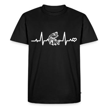 Brochet Pêche Poisson Pêcheur ECG Battement de cœur Pouls - T-shirt Premium bio Homme - noir - Devant - Nico (187cm)