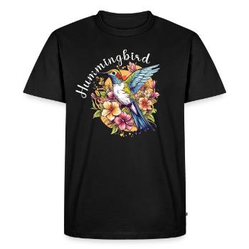Hummingbird Flowers Bird Animal Art Watercolor Colorful - Men's Premium Organic T-Shirt - black - Front - Nico (187cm)