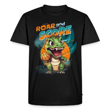 Basketball Dino T-Rex Player Sports Comic Cartoon - T-shirt Premium bio Homme - noir - Devant - Nico (187cm)
