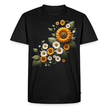 Tournesol Vigne Marguerites Tournesol Floral - T-shirt Premium bio Homme - noir - Devant - Nico (187cm)
