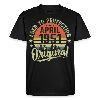 Anniversaire Avril 1951 - Idée Cadeau Avril 1951 - T-shirt Premium bio Homme - noir - Devant - Nico (187cm)
