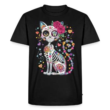 Sugar Skull Cat – Día de los Muertos - Men's Premium Organic T-Shirt - black - Front - Nico (187cm)