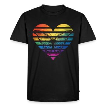 Papillon en coeur arc-en-ciel - T-shirt Premium bio Homme - noir - Devant - Nico (187cm)
