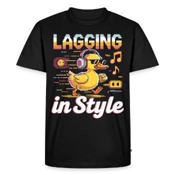 Pixel duck avec casque - T-shirt Premium bio Homme - noir - Devant - Nico (187cm)