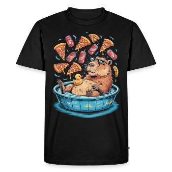 Capybara chill zone - pizza, soda, relaxation - Men's Premium Organic T-Shirt - black - Front - Nico (187cm)