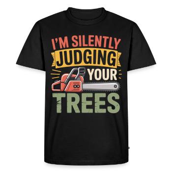 Chainsaw - I judge your trees - Men's Premium Organic T-Shirt - black - Front - Nico (187cm)