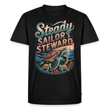 Tortues, océan et phare - T-shirt Premium bio Homme - noir - Devant - Nico (187cm)