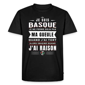 ▶ Basque Je suis Basque, je Ferme pas ma Gueule - T-shirt Premium bio Homme - noir - Devant - Nico (187cm)
