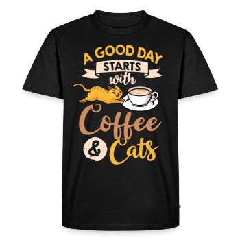 Cafetière Chat Machine Chaton Tasse Grains - T-shirt Premium bio Homme - noir - Devant - Nico (187cm)