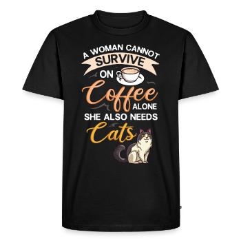 Cafetière Chat Machine Chaton Tasse Grains - T-shirt Premium bio Homme - noir - Devant - Nico (187cm)