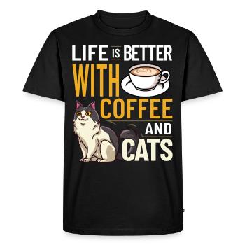 Cafetière Chat Machine Chaton Tasse Grains - T-shirt Premium bio Homme - noir - Devant - Nico (187cm)