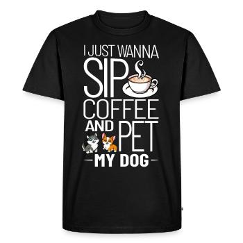 Cafetière Chien Machine Puppy Cup Grains - T-shirt Premium bio Homme - noir - Devant - Nico (187cm)
