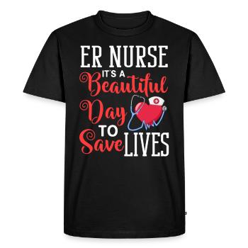 Infirmière d’urgence Premiers soins - T-shirt Premium bio Homme - noir - Devant - Nico (187cm)
