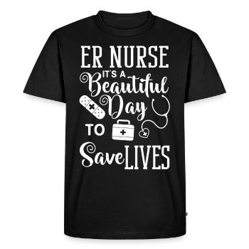 Infirmière d’urgence Premiers soins - T-shirt Premium bio Homme - noir - Devant - Nico (187cm)