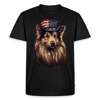 German Shepherd American Flag Proud Dog - Men's Premium Organic T-Shirt - black - Front - Nico (187cm)