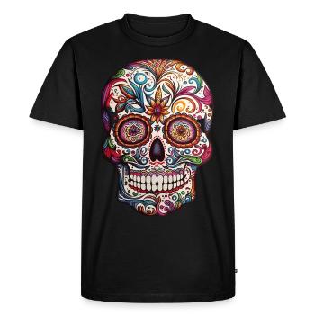 Tête de Mort Colorée style Mexicain - T-shirt Premium bio Homme - noir - Devant - Nico (187cm)