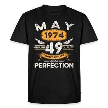 49e anniversaire Homme May né en 1974 Légendaire - T-shirt Premium bio Homme - noir - Devant - Nico (187cm)