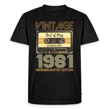 42 Birthday Man Woman Cassette Mai 1981 - T-shirt Premium bio Homme - noir - Devant - Nico (187cm)