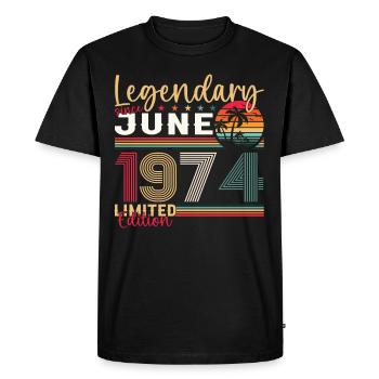 49ème anniversaire Juin Millésime 1974 Légendaire - T-shirt Premium bio Homme - noir - Devant - Nico (187cm)