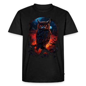 Beau hibou avec de grands yeux la nuit - T-shirt Premium bio Homme - noir - Devant - Nico (187cm)