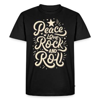 Peace Love Rock And Roll Statement Motto - Men's Premium Organic T-Shirt - black - Front - Nico (187cm)