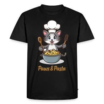 Paws and Ramen Funny Cats Animal Sayings - Men's Premium Organic T-Shirt - black - Front - Nico (187cm)