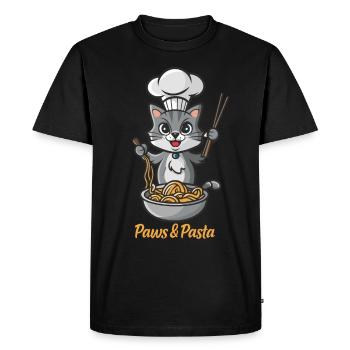 Paws and Pasta Funny Cats Animal Sayings - Men's Premium Organic T-Shirt - black - Front - Nico (187cm)