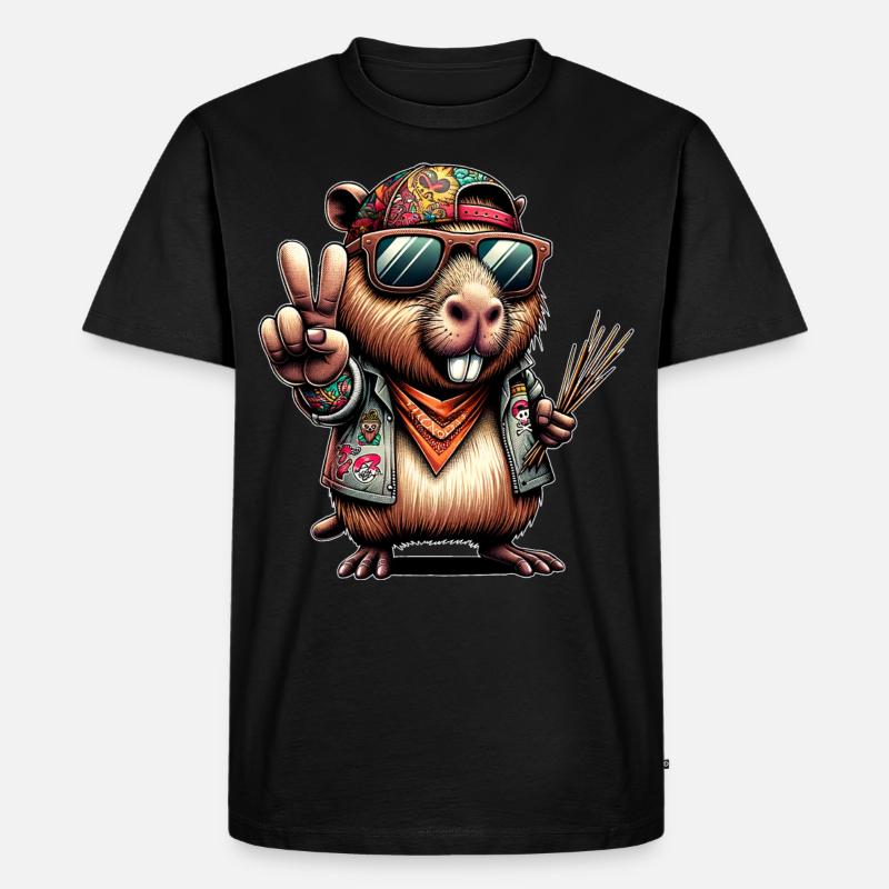 Capybara Peacezeichen - Männer Premium Bio T-Shirt - Schwarz