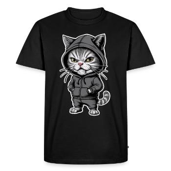 Annoyed Angry Cat in Stylish Hoodie - Men's Premium Organic T-Shirt - black - Front - Nico (187cm)