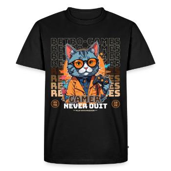Chat Gamer Rétro avec Manette Jeux de console - T-shirt Premium bio Homme - noir - Devant - Nico (187cm)