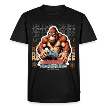Retro Gamer Gorilla with Controller Console Games - Men's Premium Organic T-Shirt - black - Front - Nico (187cm)
