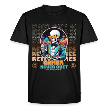 Retro Gamer Skeleton with Controller Console Games - Men's Premium Organic T-Shirt - black - Front - Nico (187cm)