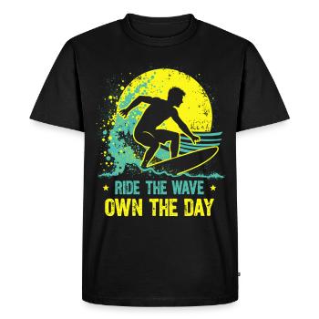 Surfer Ride the Wave – Own the Day Saying - Men's Premium Organic T-Shirt - black - Front - Nico (187cm)