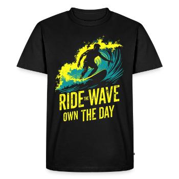 Surfer Ride the Wave – Own the Day Saying - Men's Premium Organic T-Shirt - black - Front - Nico (187cm)