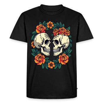 Skulls & Flowers Dark Aesthetic Floral - Men's Premium Organic T-Shirt - black - Front - Nico (187cm)