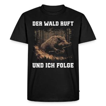 La forêt appelle les chasseurs - T-shirt Premium bio Homme - noir - Devant - Nico (187cm)