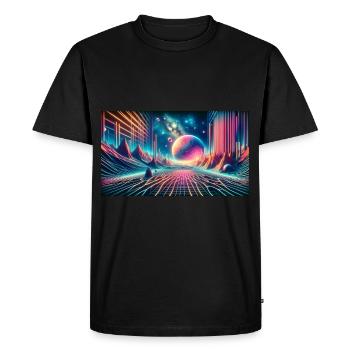 Neon Dreamscape Odyssey – Surréalisme Synthwave Wid - T-shirt Premium bio Homme - noir - Devant - Nico (187cm)