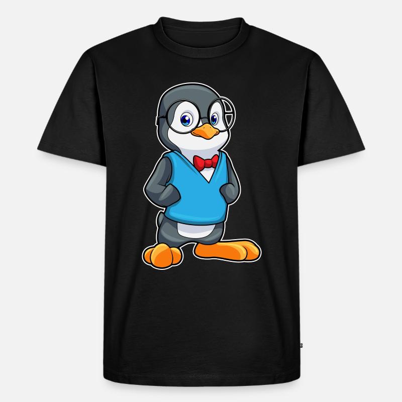Pinguin als Nerd mit Brille - Männer Premium Bio T-Shirt - Schwarz