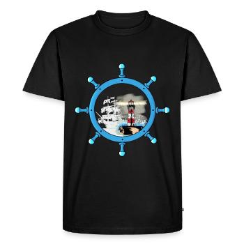 Steering Wheel Ghost Ship Lighthouse Maritime Coast - Men's Premium Organic T-Shirt - black - Front - Nico (187cm)