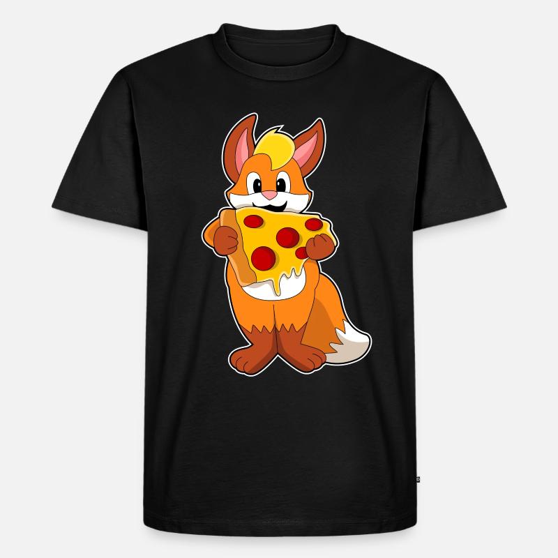 Fuchs mit Pizza - Männer Premium Bio T-Shirt - Schwarz