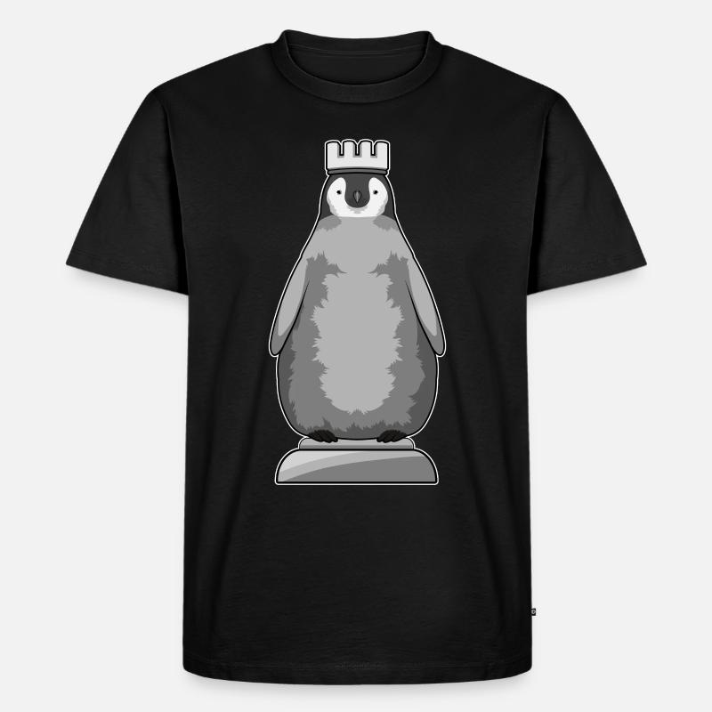 Pinguin als Schachfigur König - Männer Premium Bio T-Shirt - Schwarz