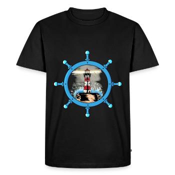 Volant maritime Phare Côte Tempête Ahoy - T-shirt Premium bio Homme - noir - Devant - Nico (187cm)
