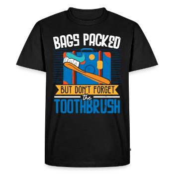 Sacs emballés, mais n’oubliez pas la brosse à dents - T-shirt Premium bio Homme - noir - Devant - Nico (187cm)