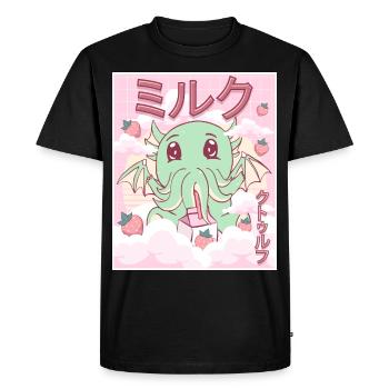 Kawaii Cthulhu Necronomicon Lait de fraise - T-shirt Premium bio Homme - noir - Devant - Nico (187cm)