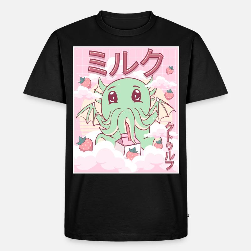 Kawaii Cthulhu Necronomicon Erdbeermilch - Männer Premium Bio T-Shirt - Schwarz