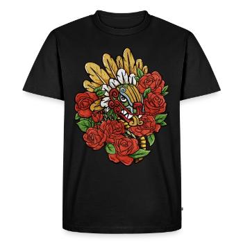 Quetzalcoatl Roses Ancien Serpent Aztèque Maya - T-shirt Premium bio Homme - noir - Devant - Nico (187cm)