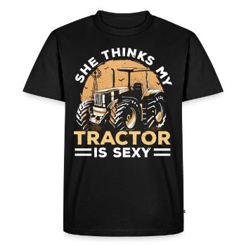 Elle pense que mon tracteur n’est qu’un agriculteur Landw - T-shirt Premium bio Homme - noir - Devant - Nico (187cm)
