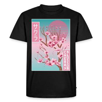 Sakura Cherry Blossom Vaporwave Aesthetic Gift - Men's Premium Organic T-Shirt - black - Front - Nico (187cm)