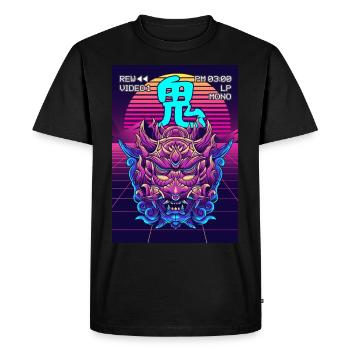 Oni Mask Yokai Demon Mask Vaporwave Esthétique - T-shirt Premium bio Homme - noir - Devant - Nico (187cm)