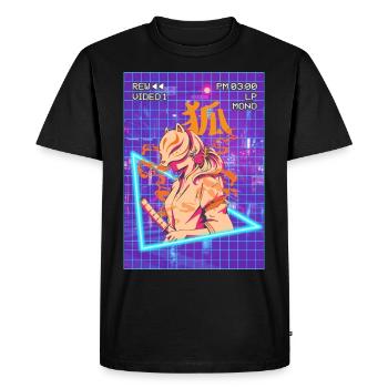 Samurai Anime Girl Kitsune Mask Vaporwave Geschen - Men's Premium Organic T-Shirt - black - Front - Nico (187cm)